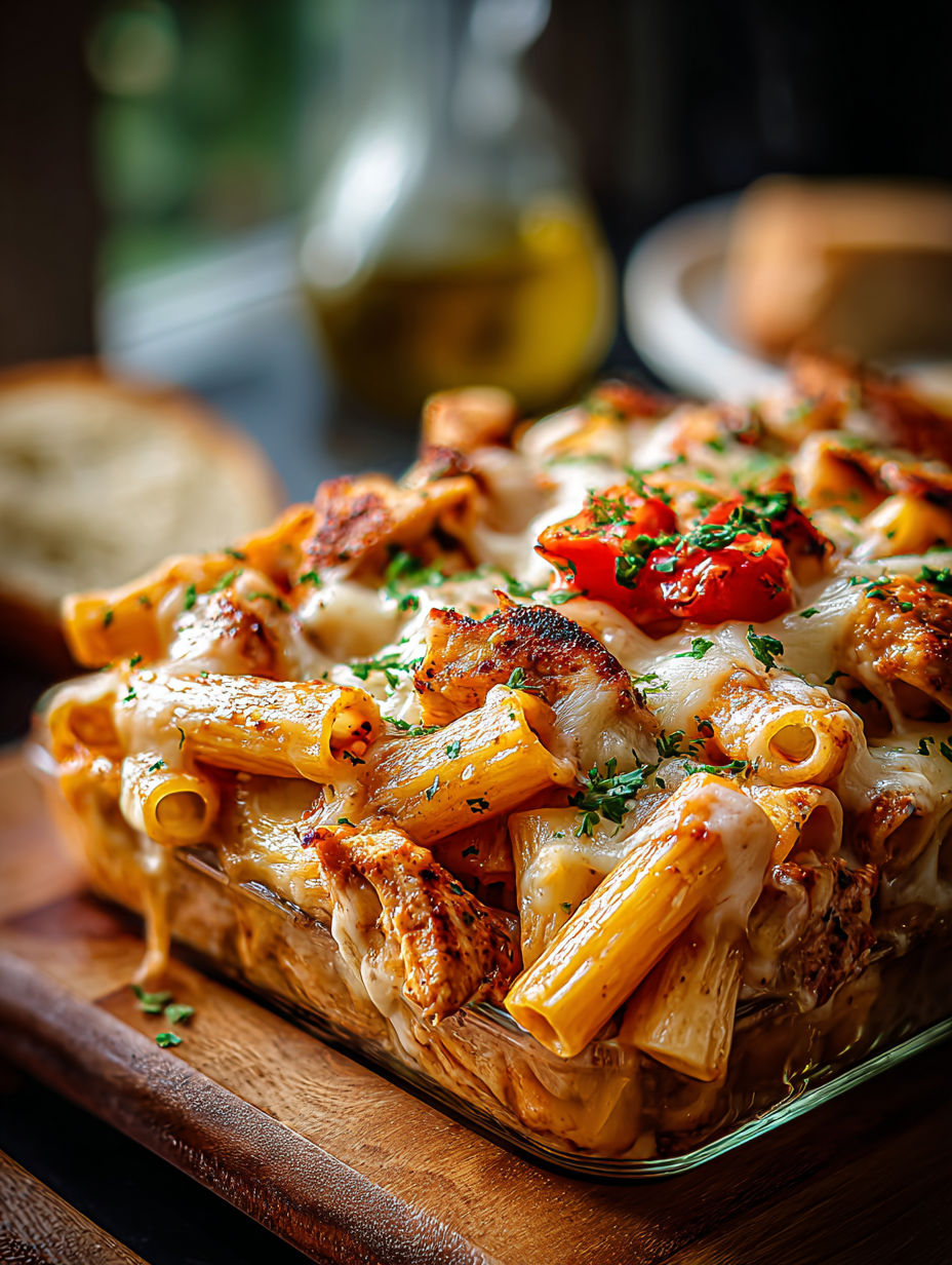 A panini with chicken and pasta.