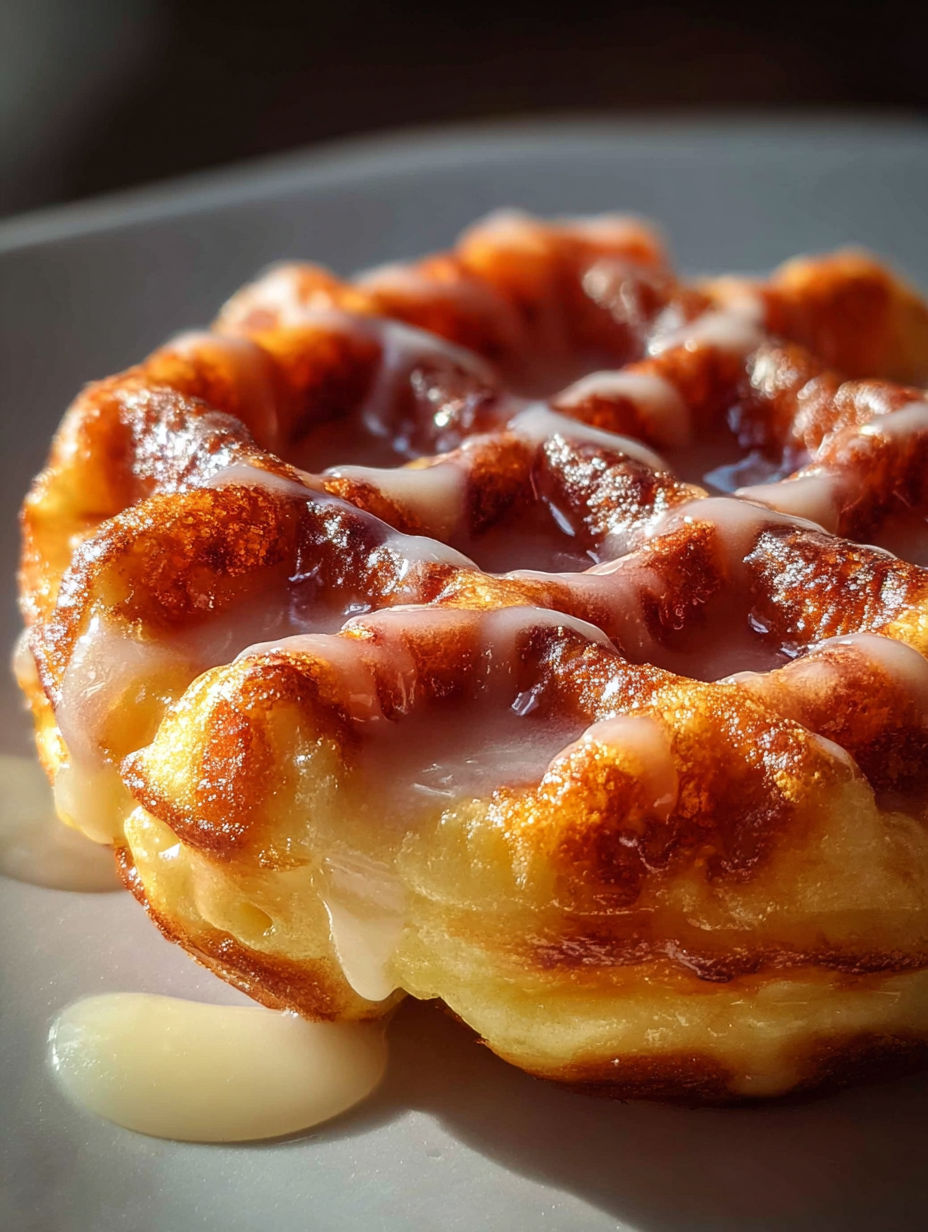A low carb donut chaffle with glaze.
