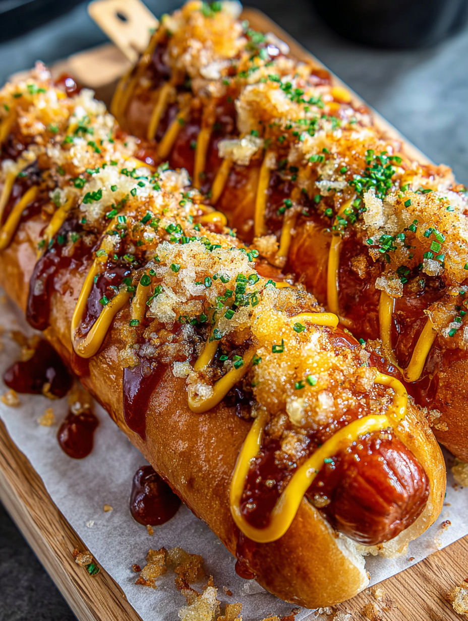 Two hot dogs with mustard and ketchup on a bun.