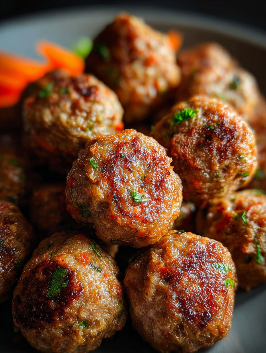 A bowl of meatballs with a green topping.