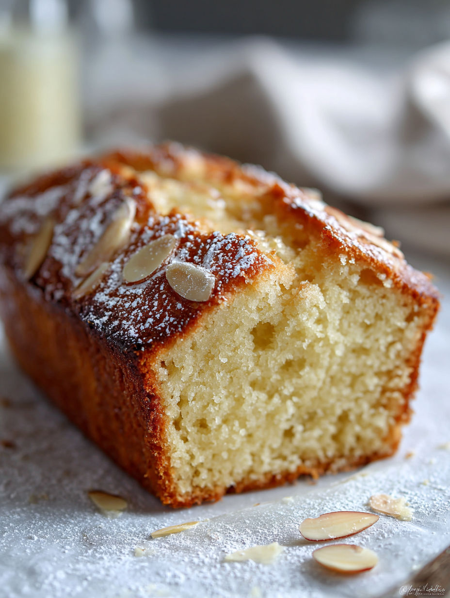A slice of almond pound cake.