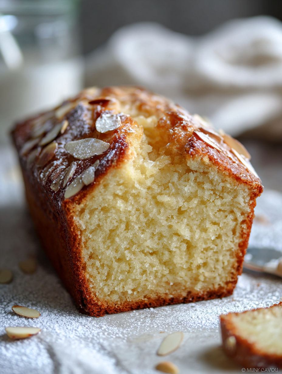 A slice of almond pound cake.