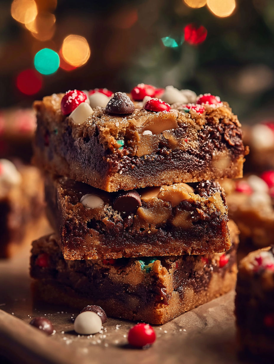 A stack of chocolate chip cookie bars.