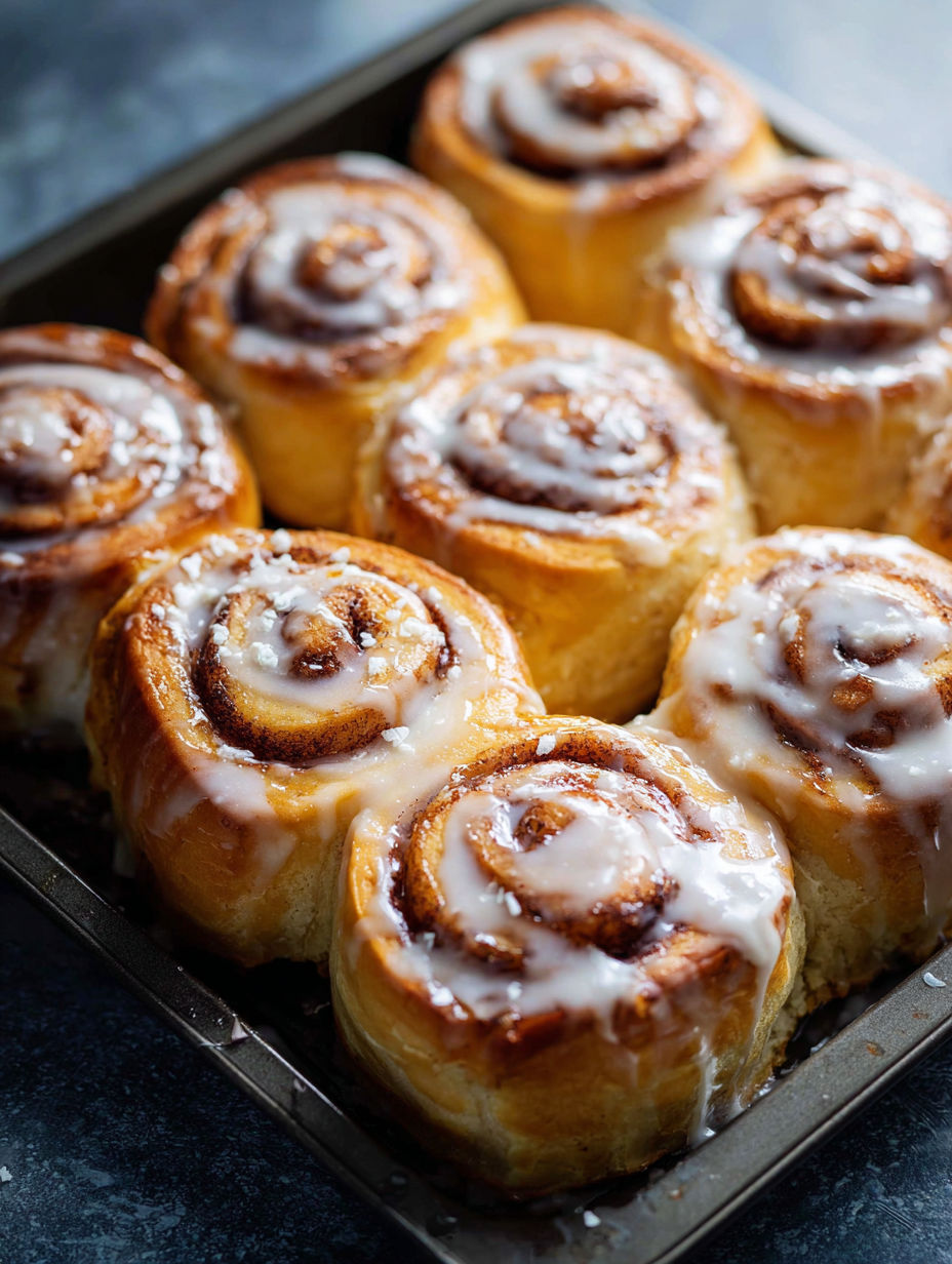 A pan of cinnamon rolls.