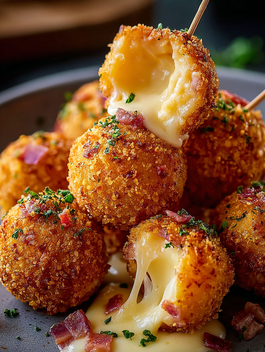 A plate of cheese covered Cordon Bleu bites.