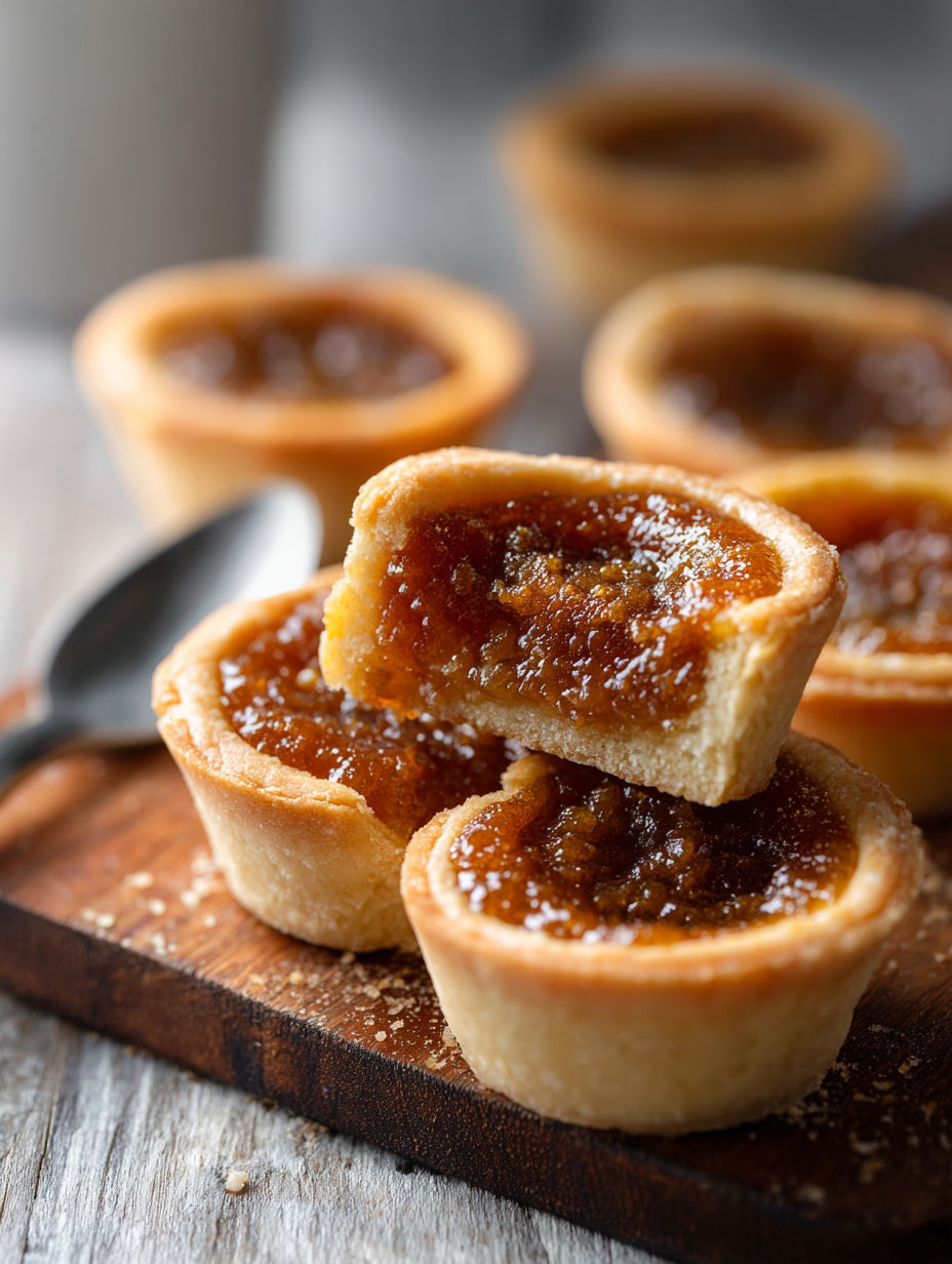 Four small tarts filled with butter and jam.