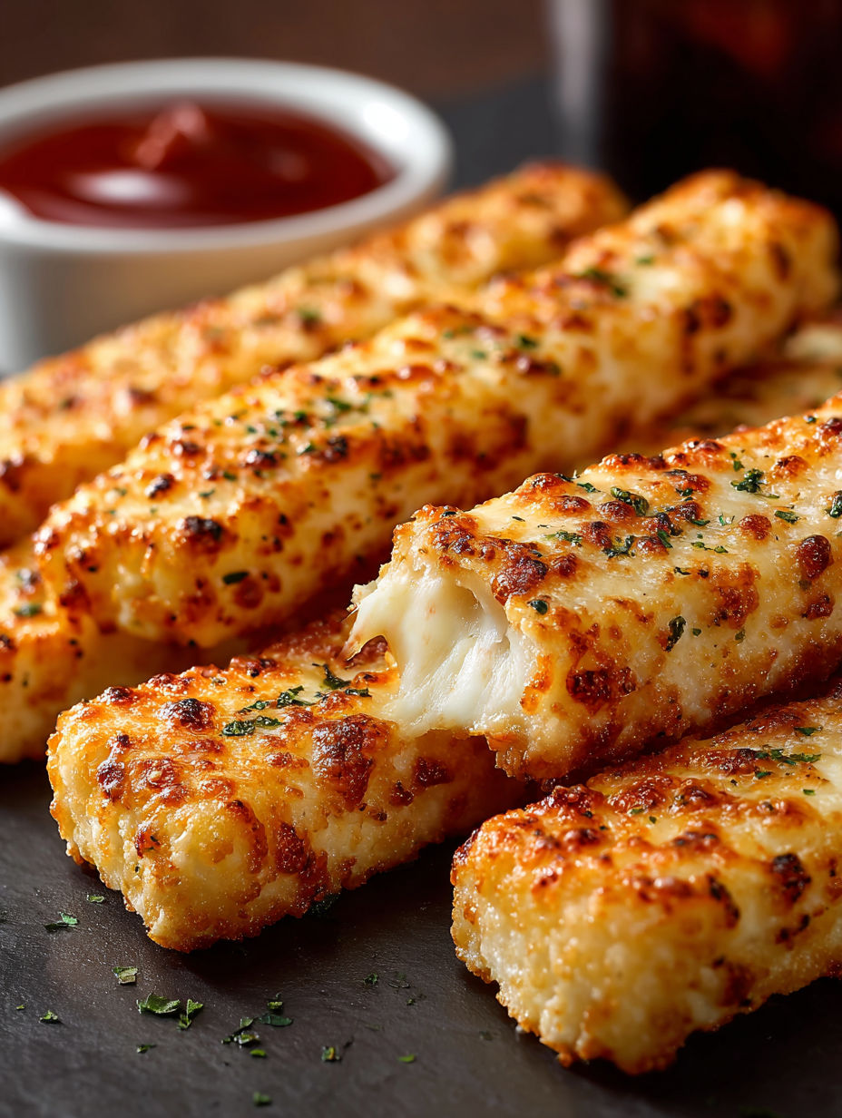 A plate of cheese sticks with ketchup.