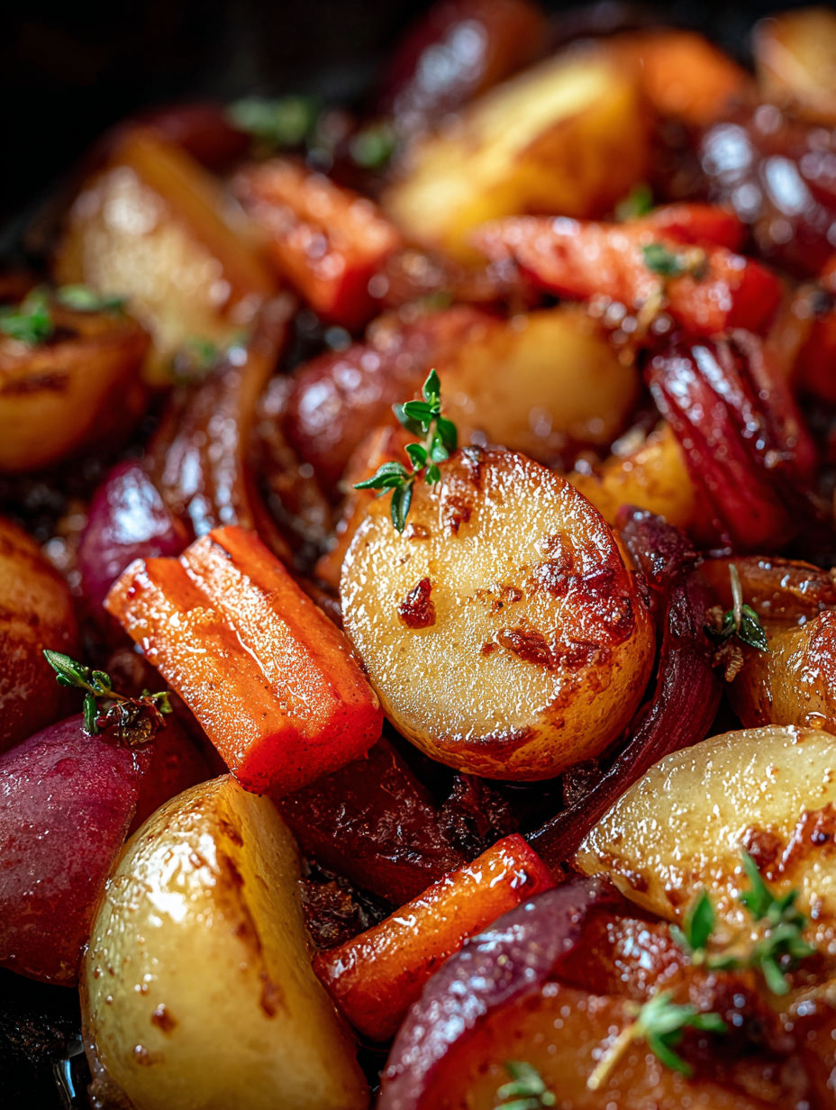 Maple Dijon Roasted Apples & Carrots.