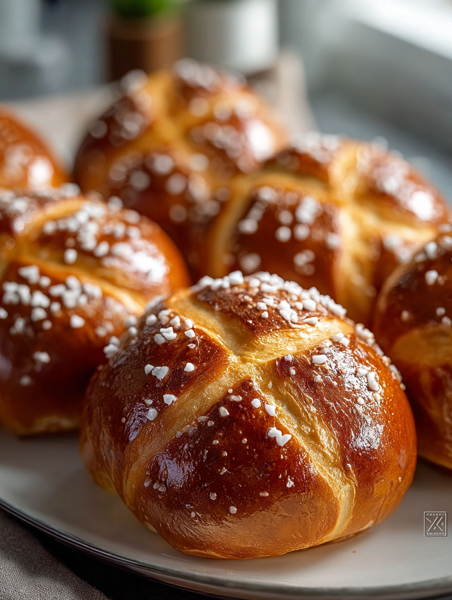 A plate of soft pretzel buns.
