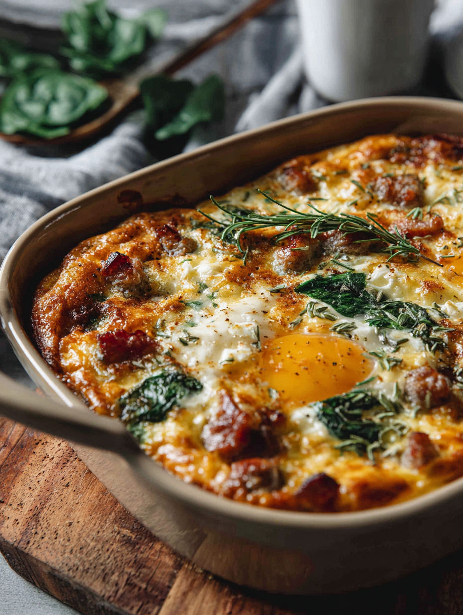 A delicious looking Turkey and Egg Breakfast Casserole.