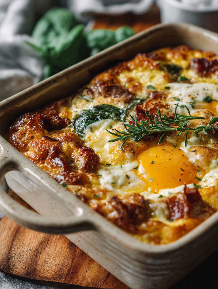 A delicious looking Turkey and Egg Breakfast Casserole.