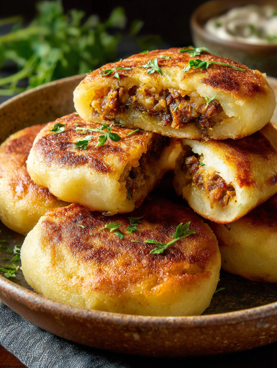 A plate of meat filled potatoes.