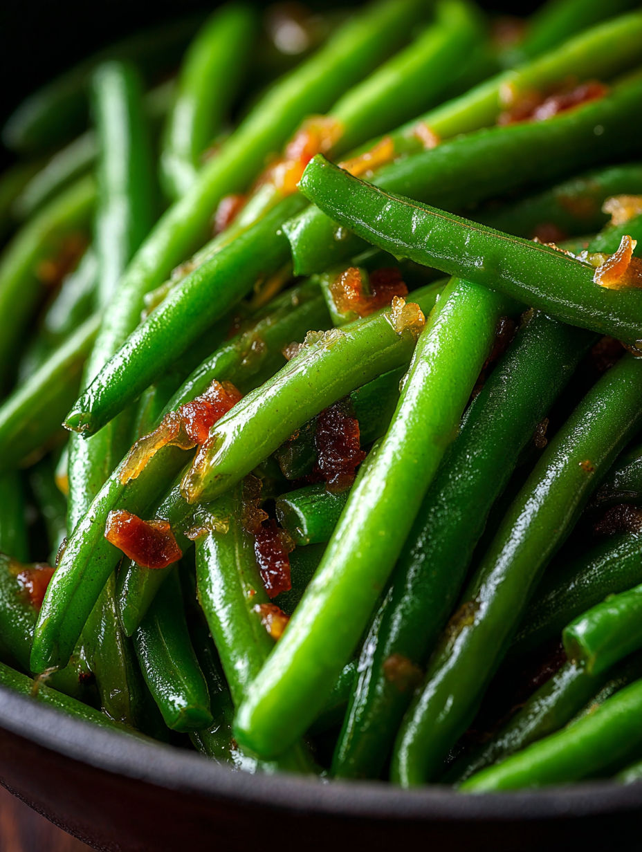Green beans with brown seasoning.
