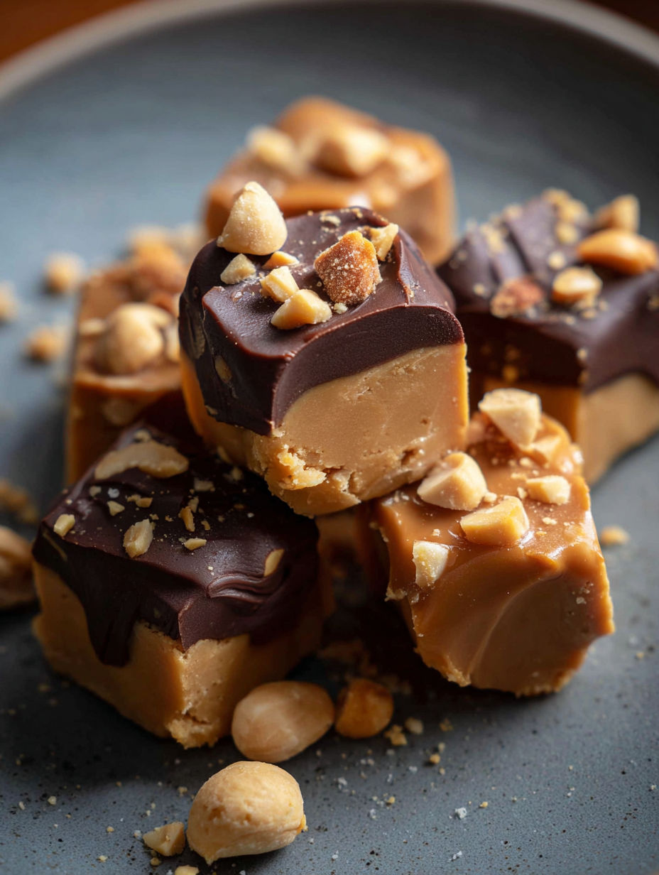 A close up of a healthier no bake snickers bites.