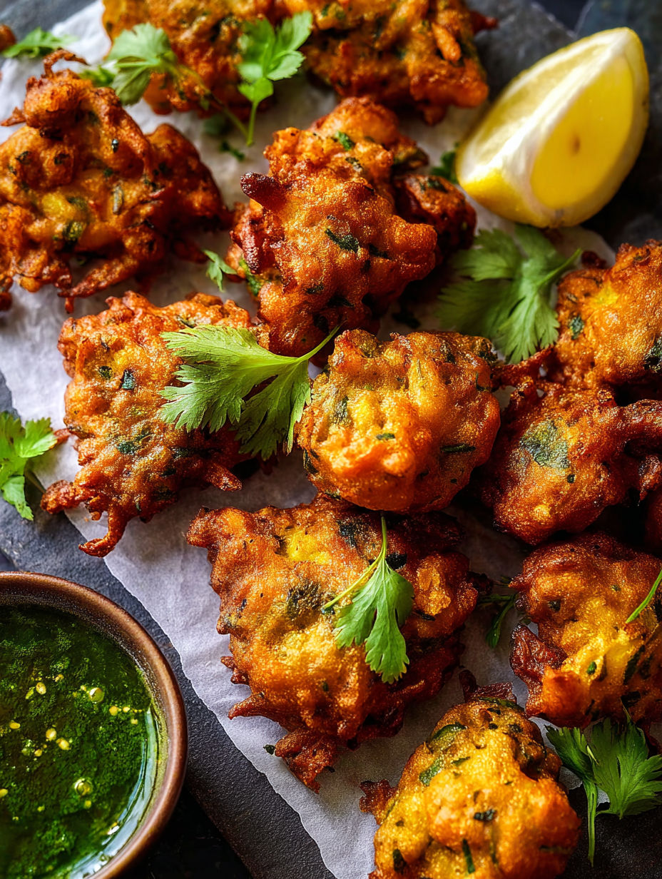 A plate of fried food with a lemon wedge on it.