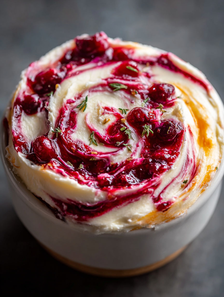 A white bowl with a red cranberry sauce.