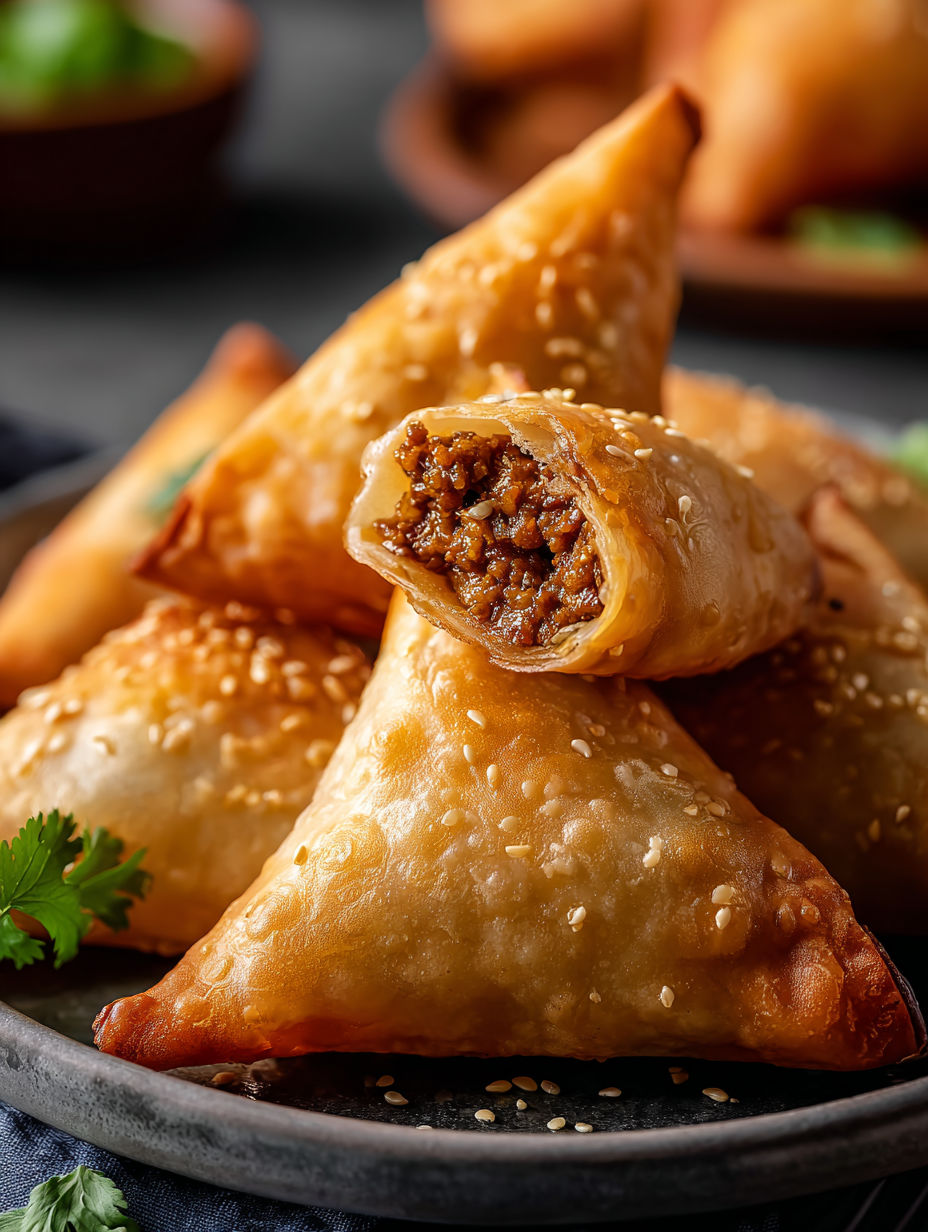 Sambusas on a plate.