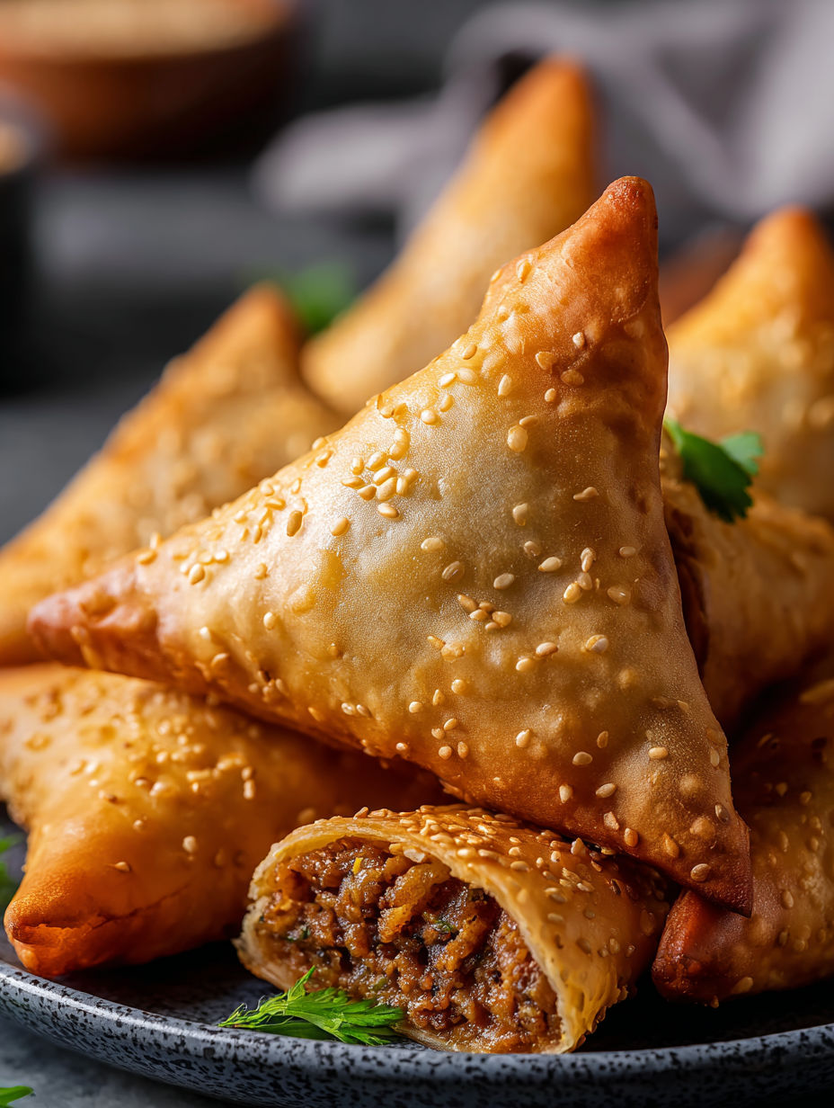 Sambusas on a plate.