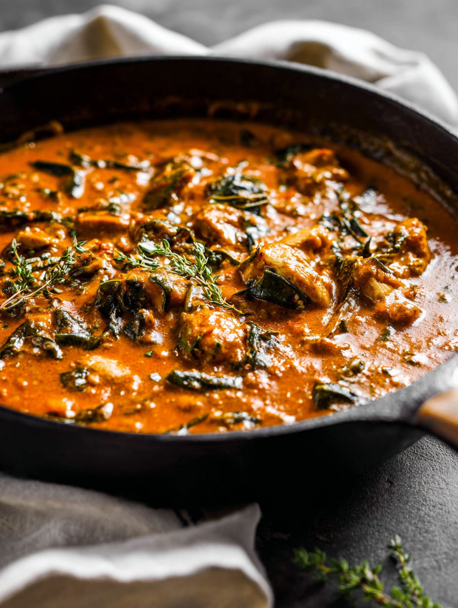 A bowl of creamy Ethiopian Berbere Chicken Curry.