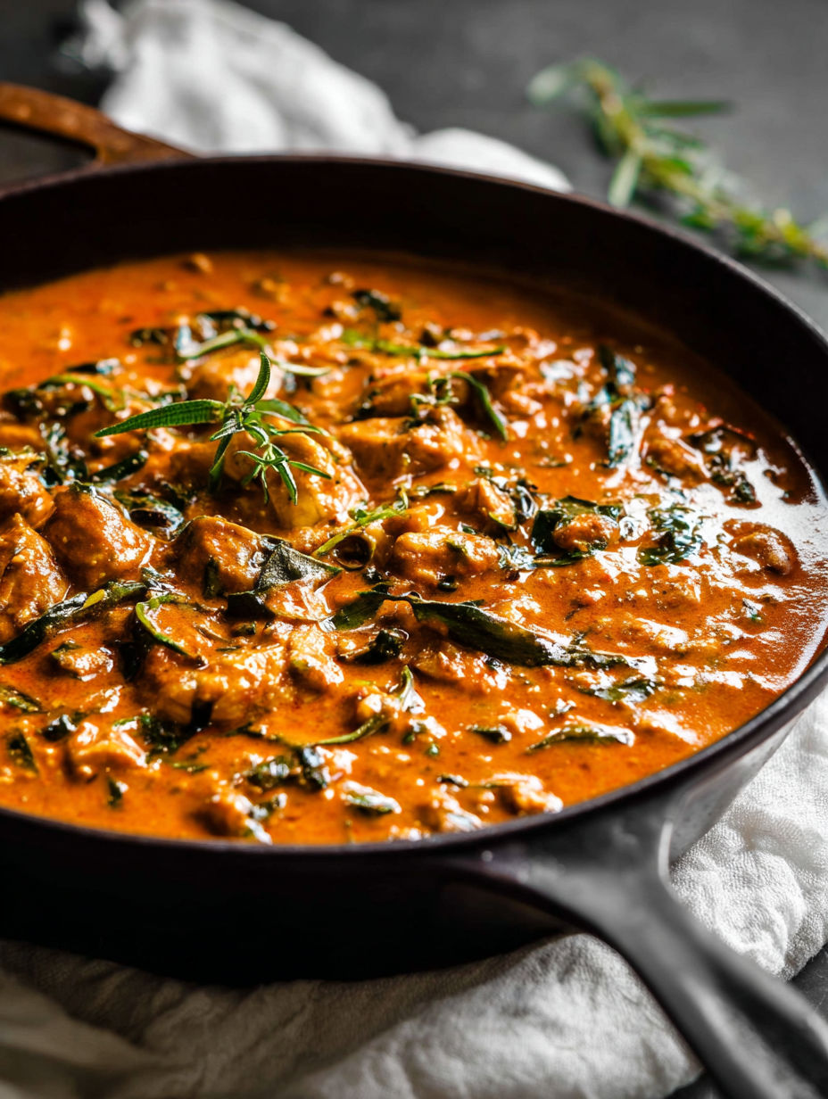 A bowl of creamy Ethiopian berbere chicken curry.