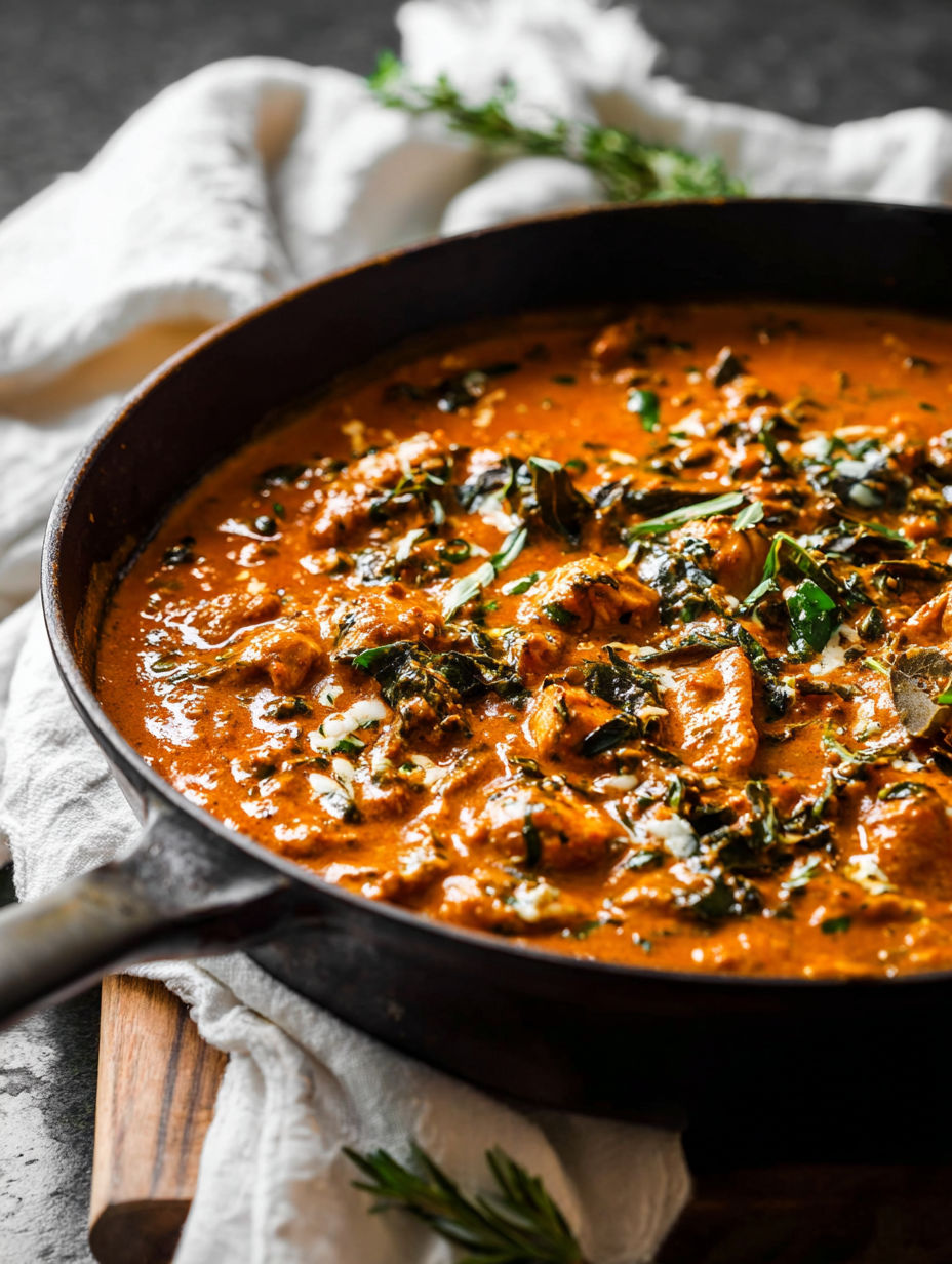 A bowl of creamy Ethiopian Berbere Chicken Curry.