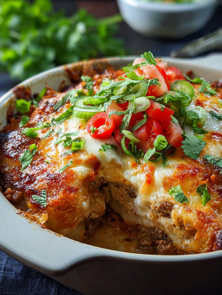 A close up of a delicious Keto Taco Casserole.