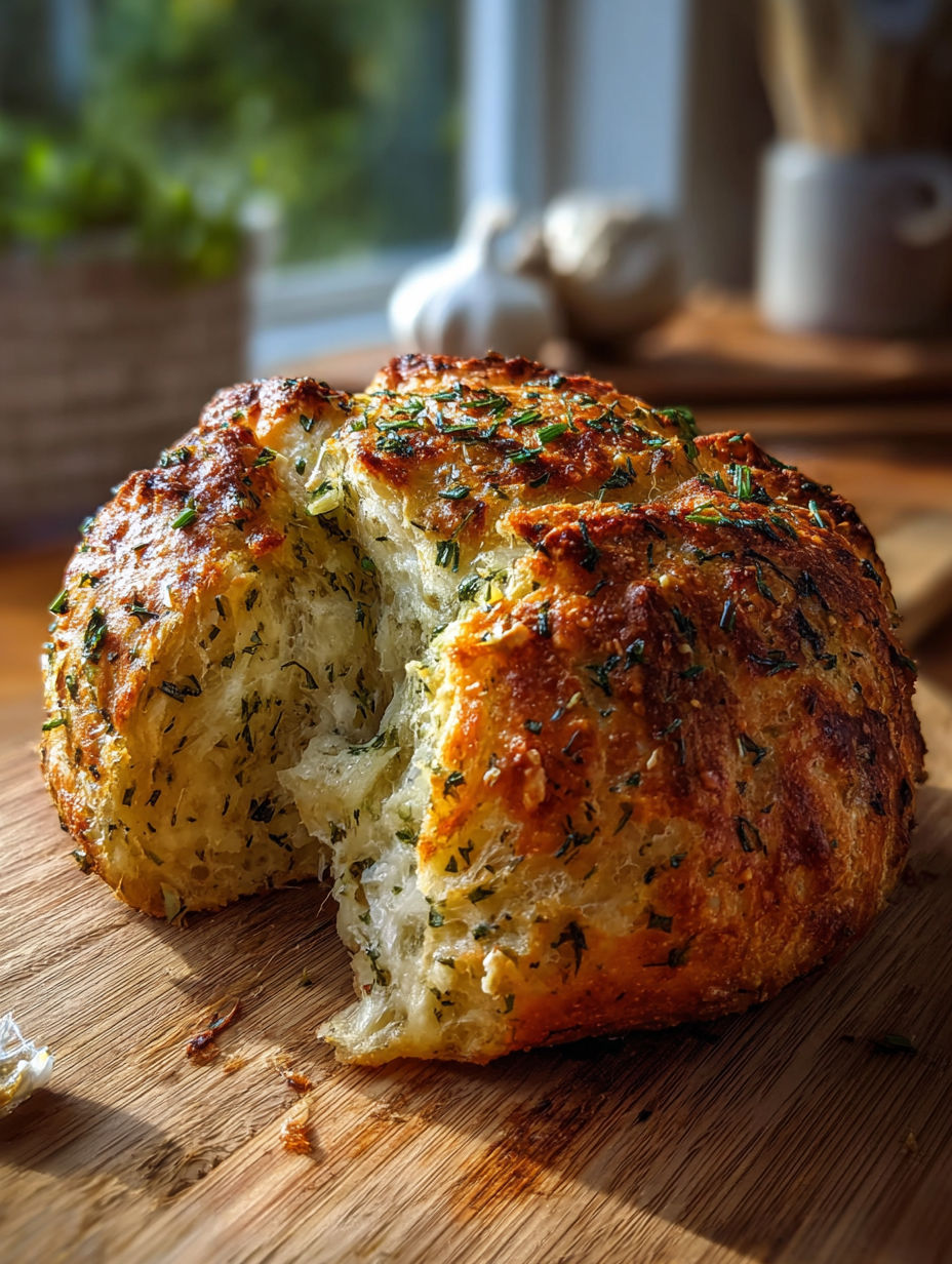 A slice of garlic herb bread.