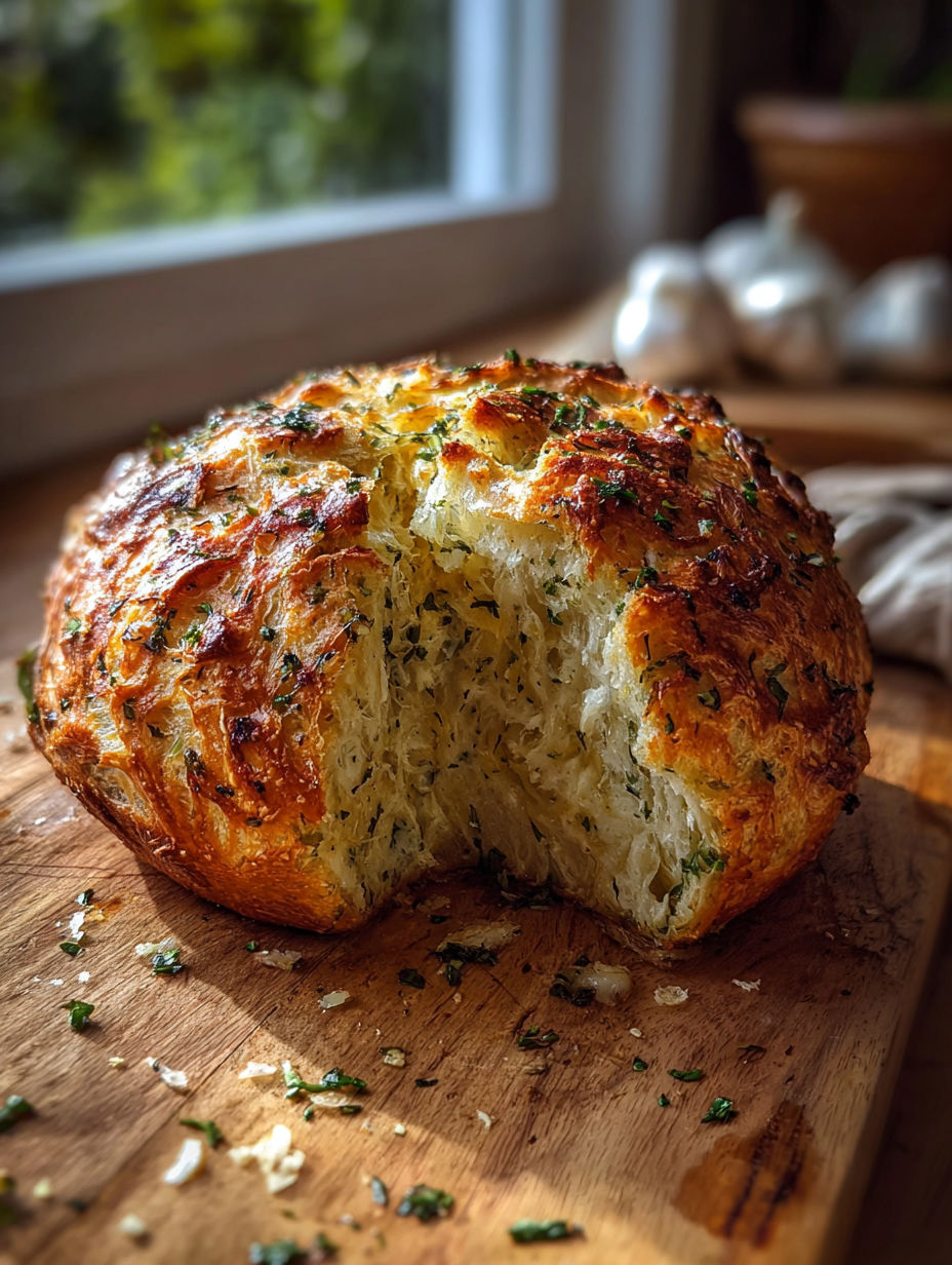 A slice of garlic herb bread.