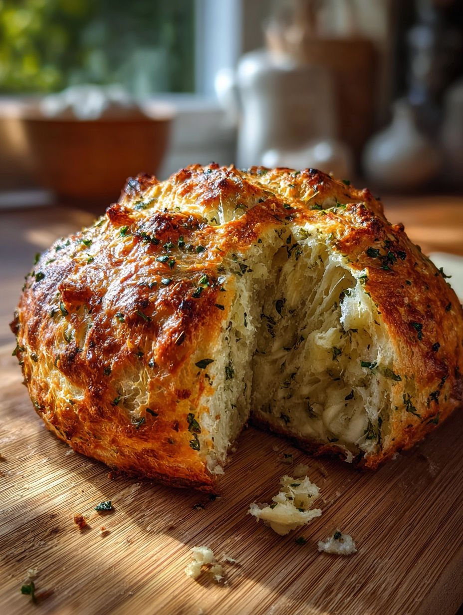 A slice of garlic herb bread.