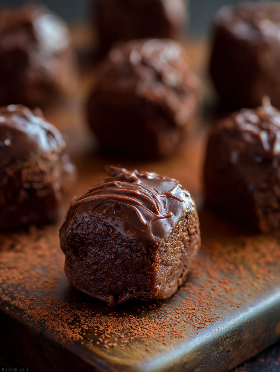 A plate of chocolate covered balls.