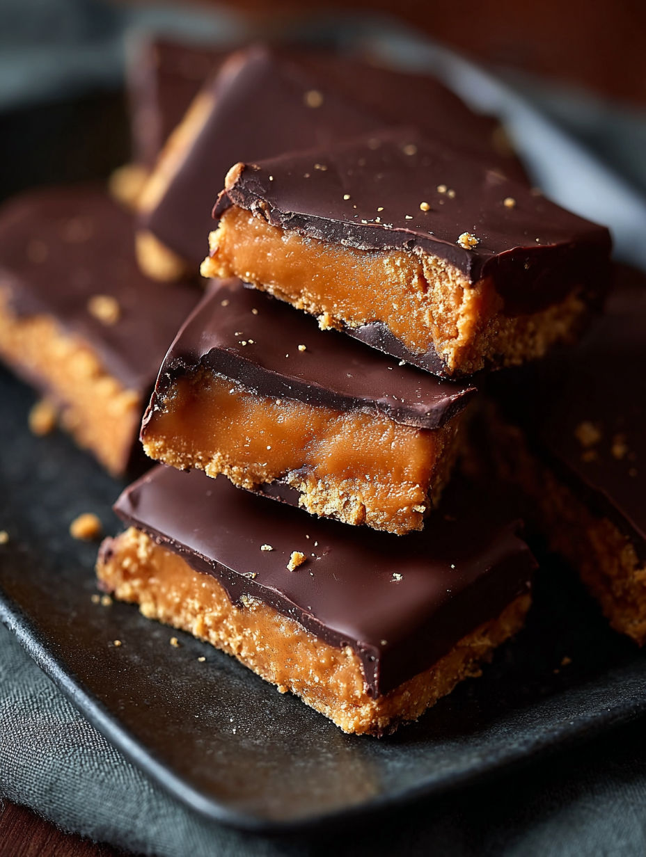 A stack of homemade butterfinger bars.