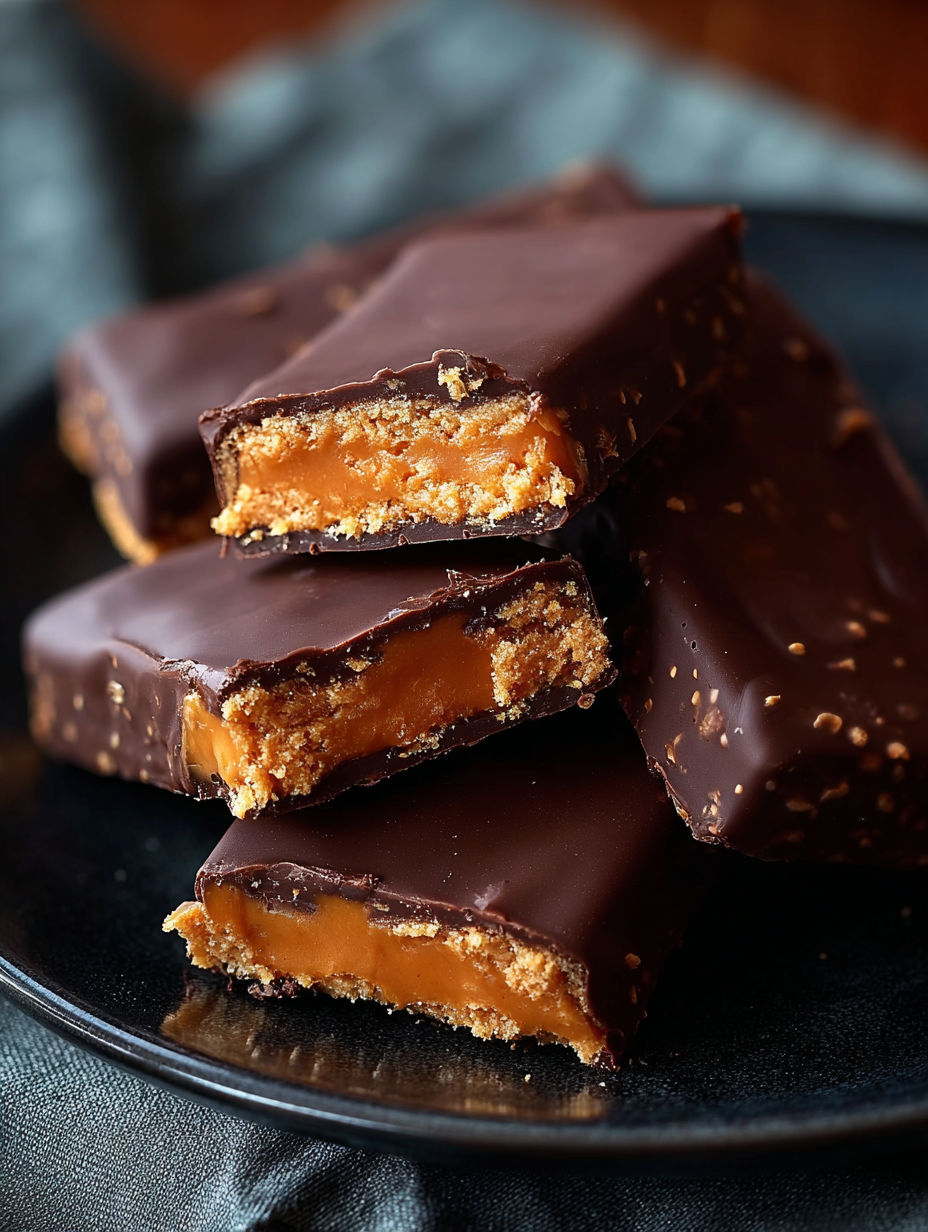 A plate of homemade butterfinger bars.