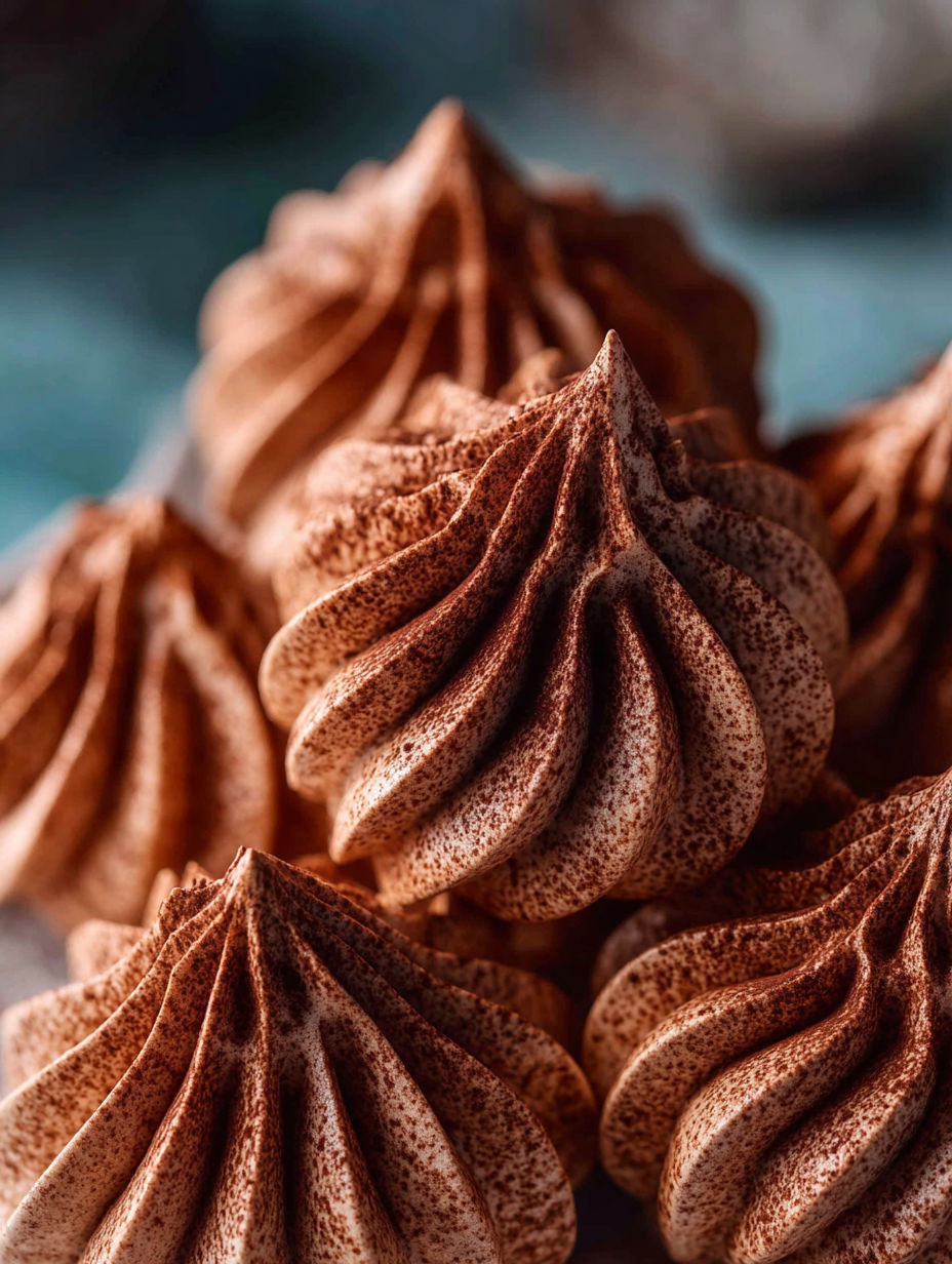 Chocolate meringue cookies on a table.