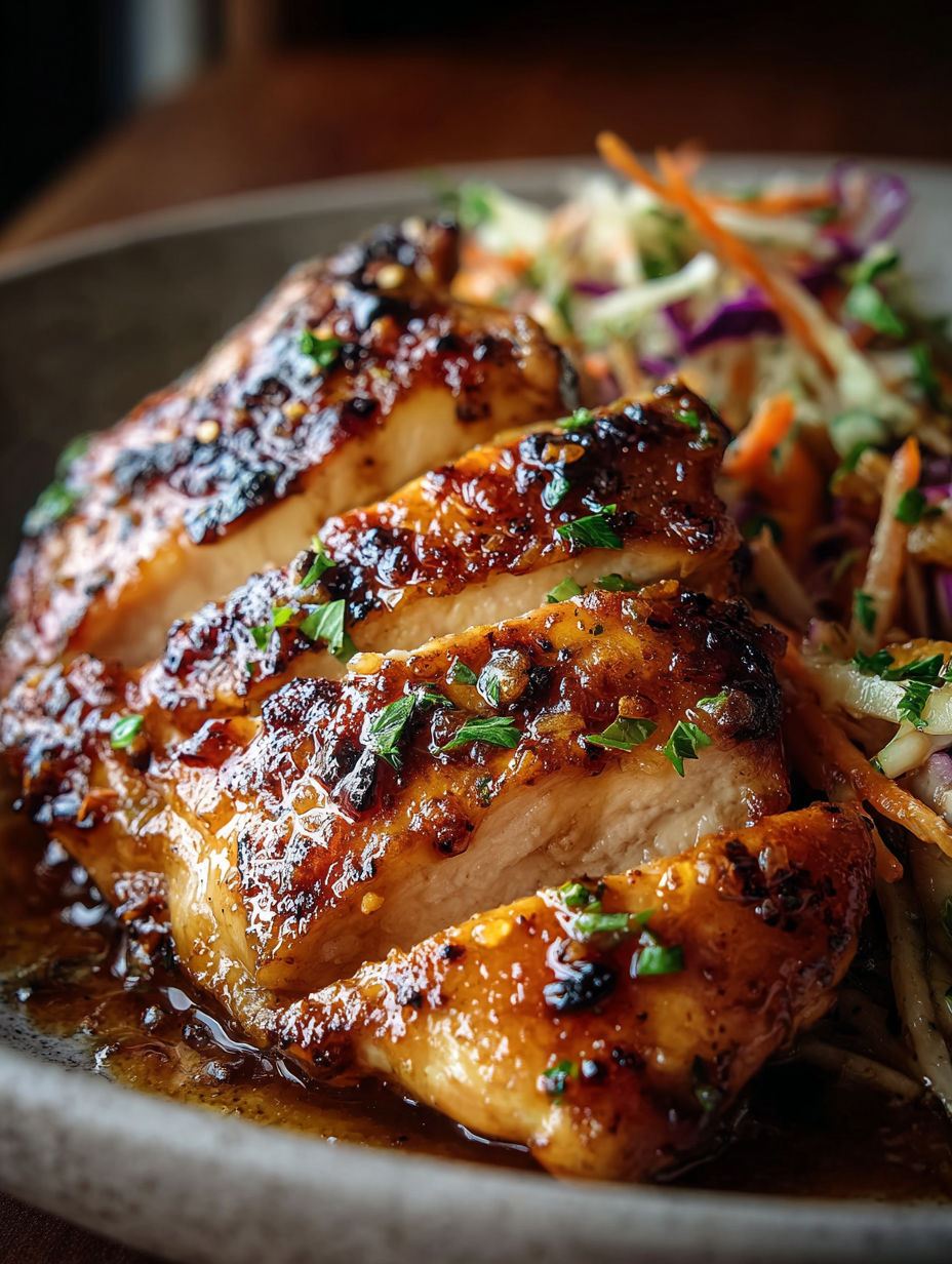 A delicious meal of Sticky Apple Cider Chicken with Autumn Slaw.