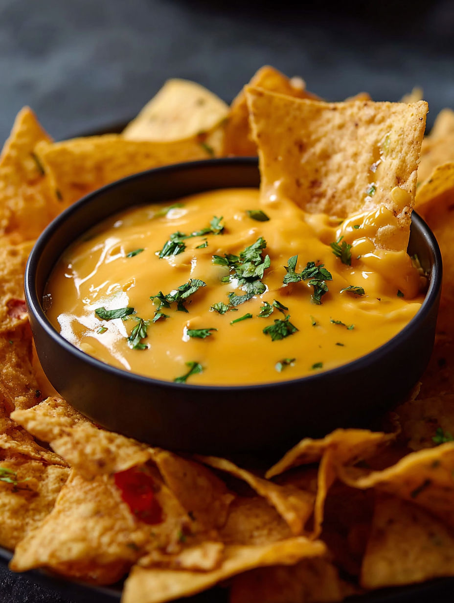 A bowl of nacho cheese sits on a table.