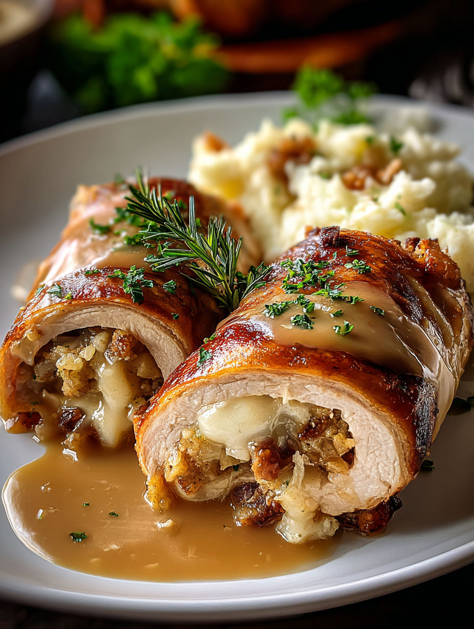 Turkey roll ups with stuffing.