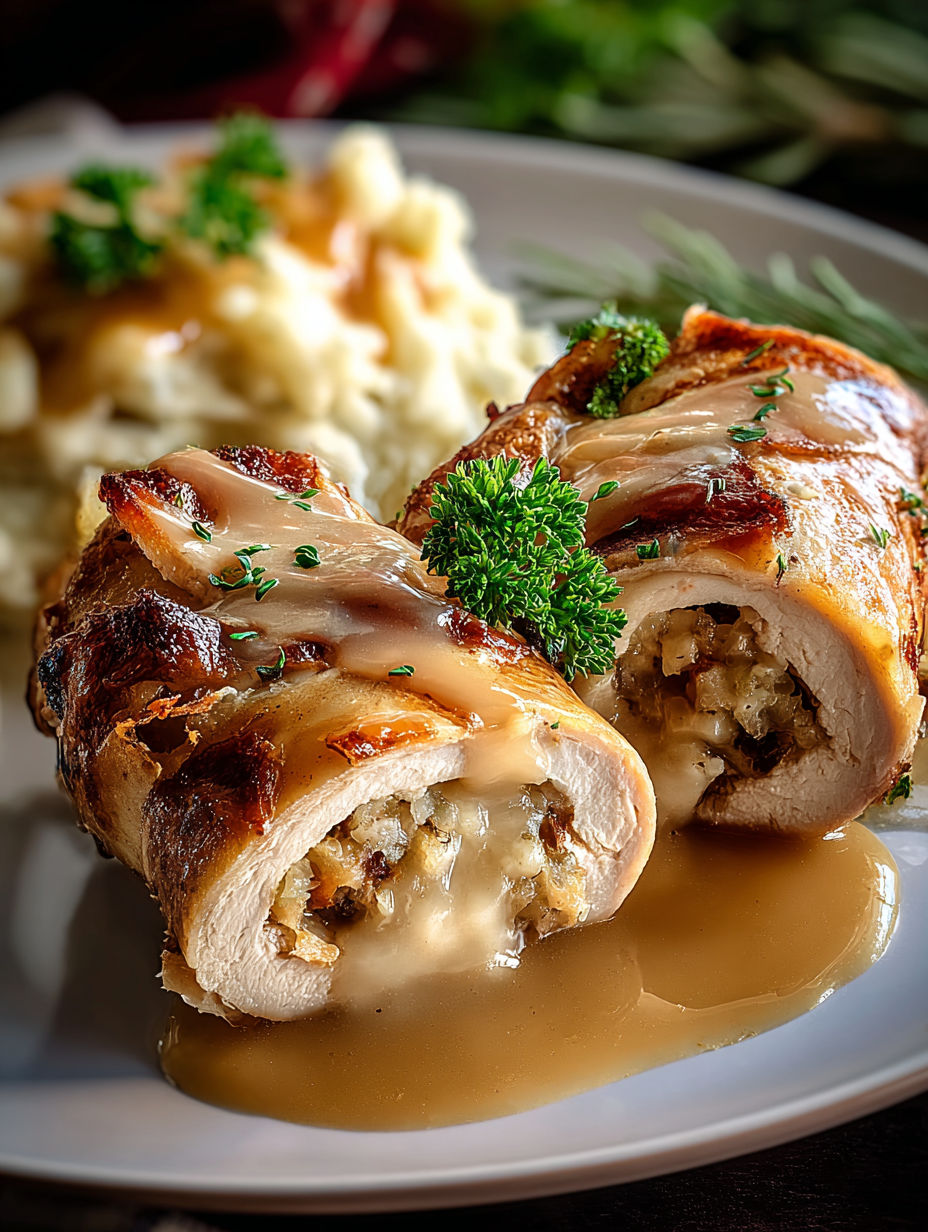 Turkey roll ups with stuffing.