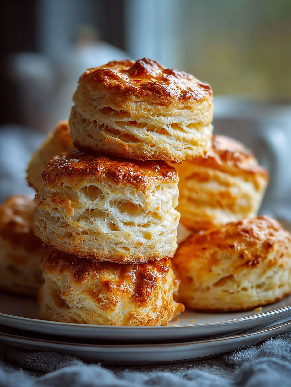 A stack of fluffy gluten-free biscuits.