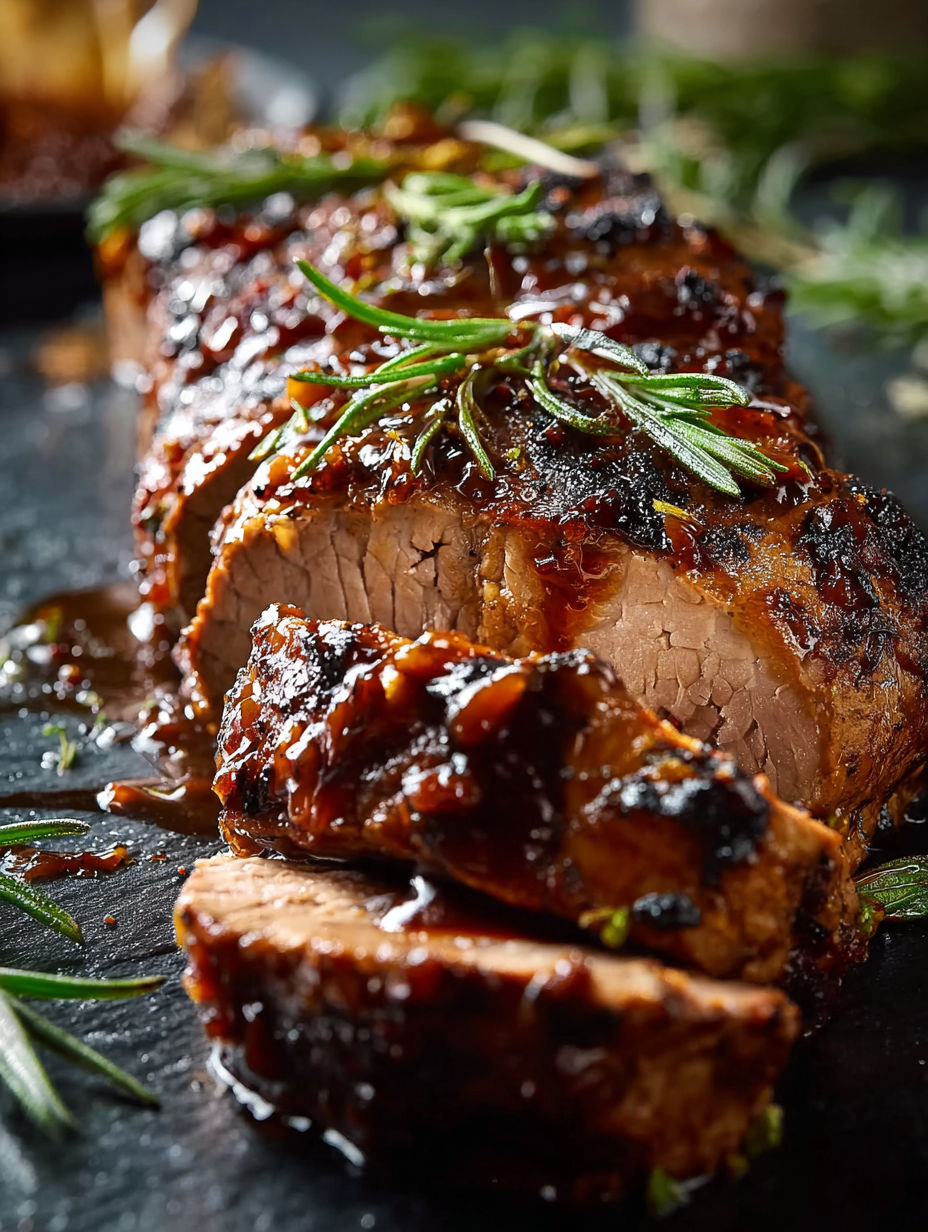 A piece of meat with a sauce on it.