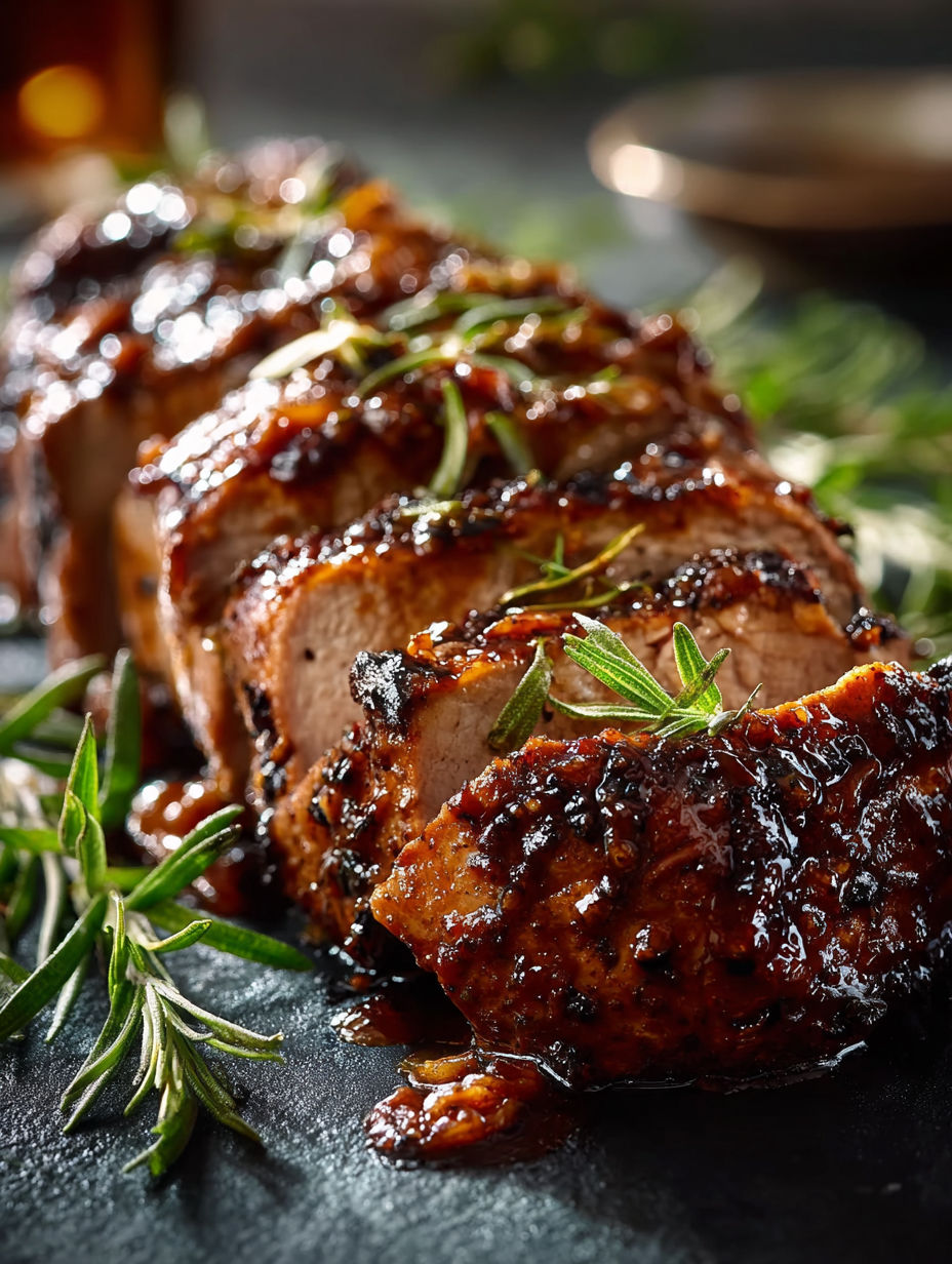 A piece of meat with a sauce on it.