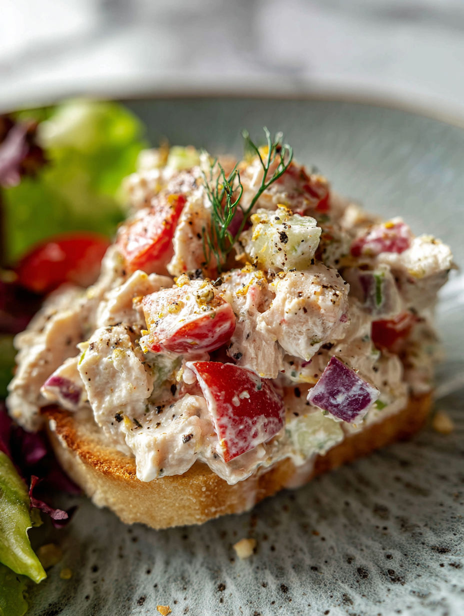 A slice of Italian grinder chicken salad.