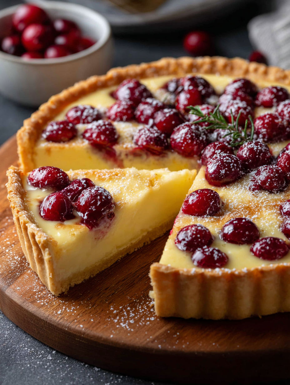 A slice of cranberry custard pie.