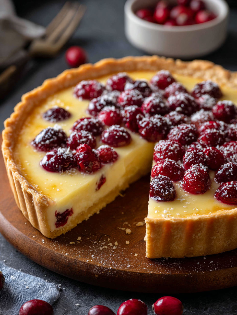 A slice of cranberry custard pie.