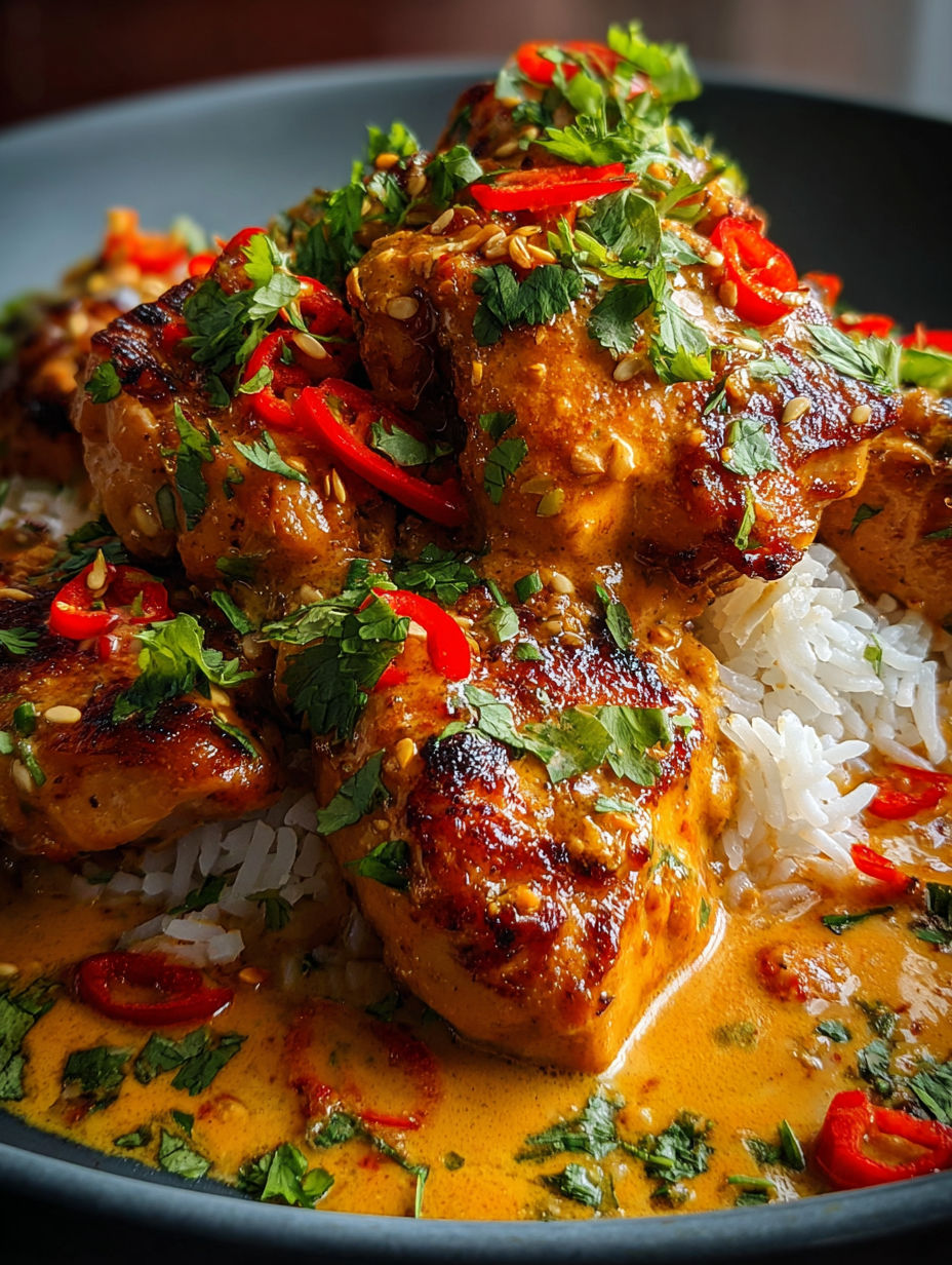 A plate of spicy brazilian coconut chicken.