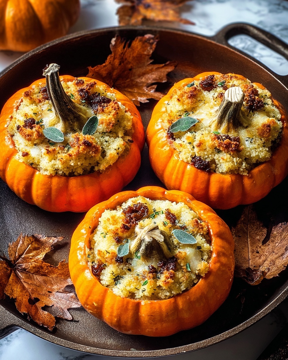 Three stuffed pumpkins on a plate.