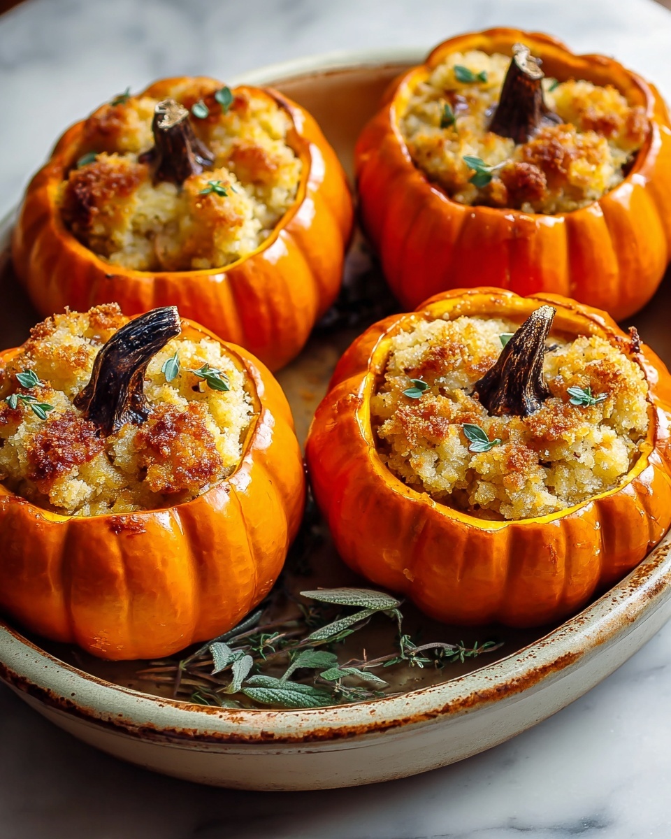 Three stuffed pumpkins on a plate.
