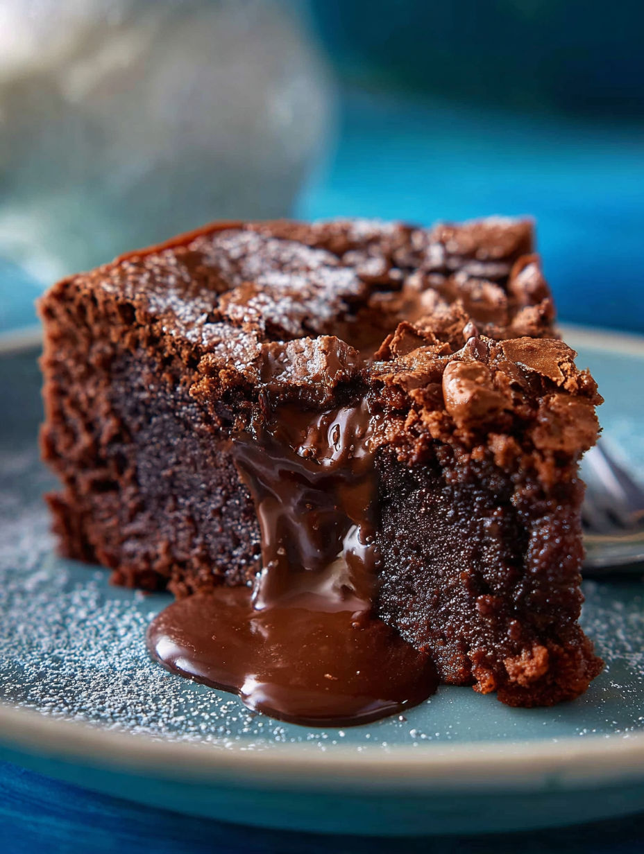 A slice of chocolate cake with chocolate sauce drizzled on top.