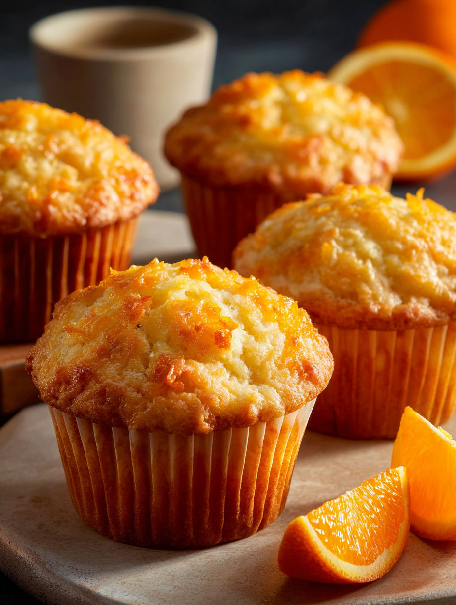 A plate of muffins with a slice of orange on it.