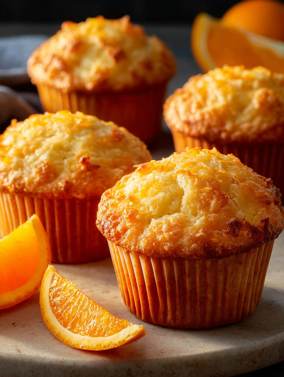 A muffin with a slice of orange on top.