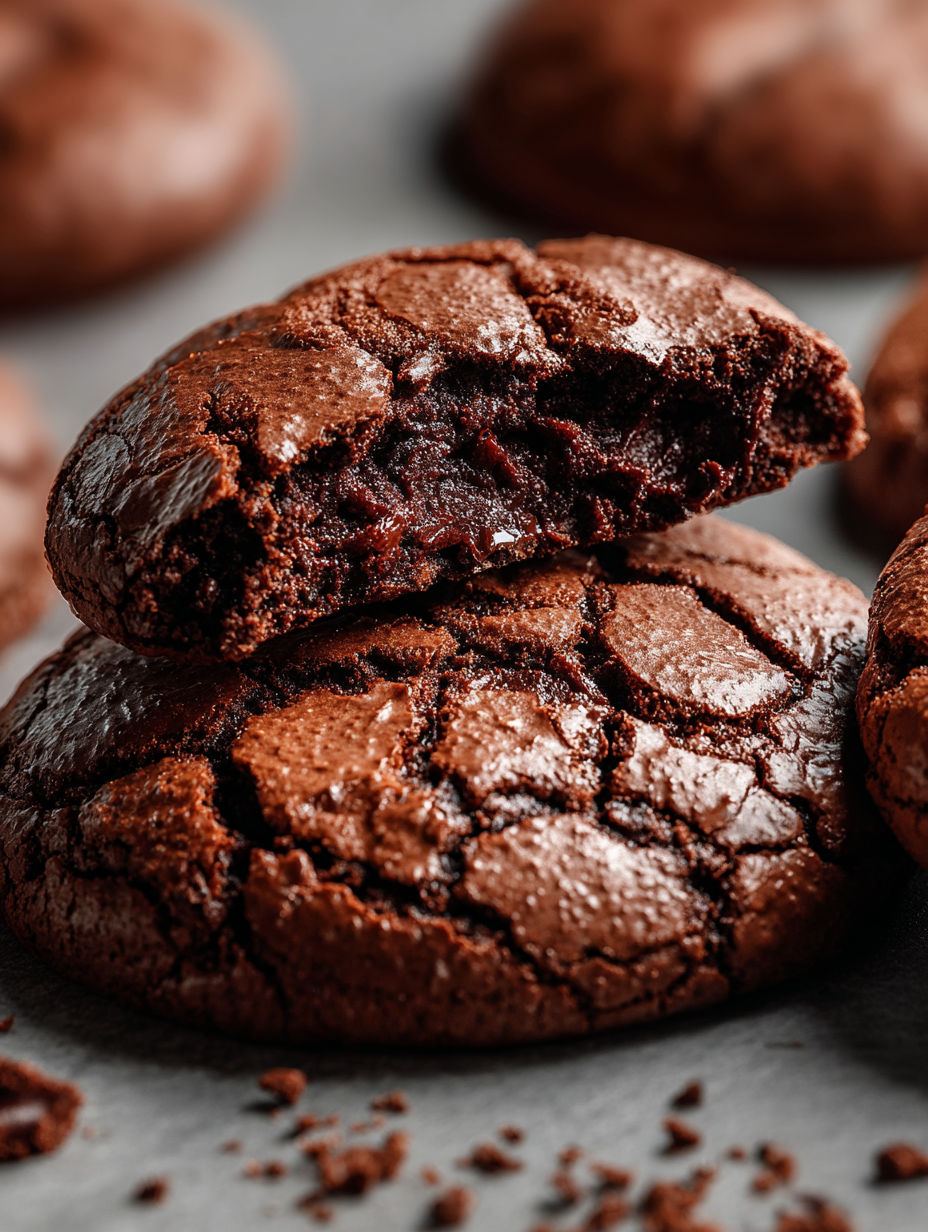 A close up of a chocolate brownie cookie.